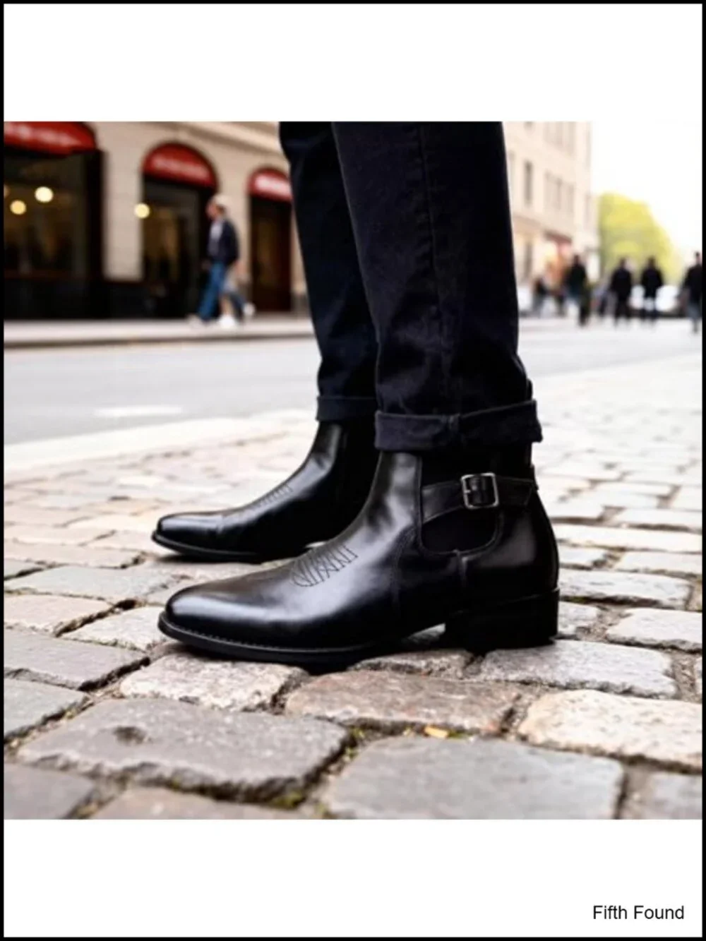 Vintage Patent Leather Chelsea Ankle Boots with Embroidered Detail Steel Toe